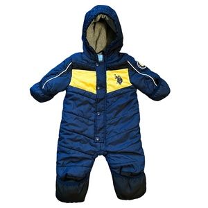 U.S. Polo Assn Fleece-Lined Baby Bunting / Snowsuit in Navy and Yellow, Size 12M